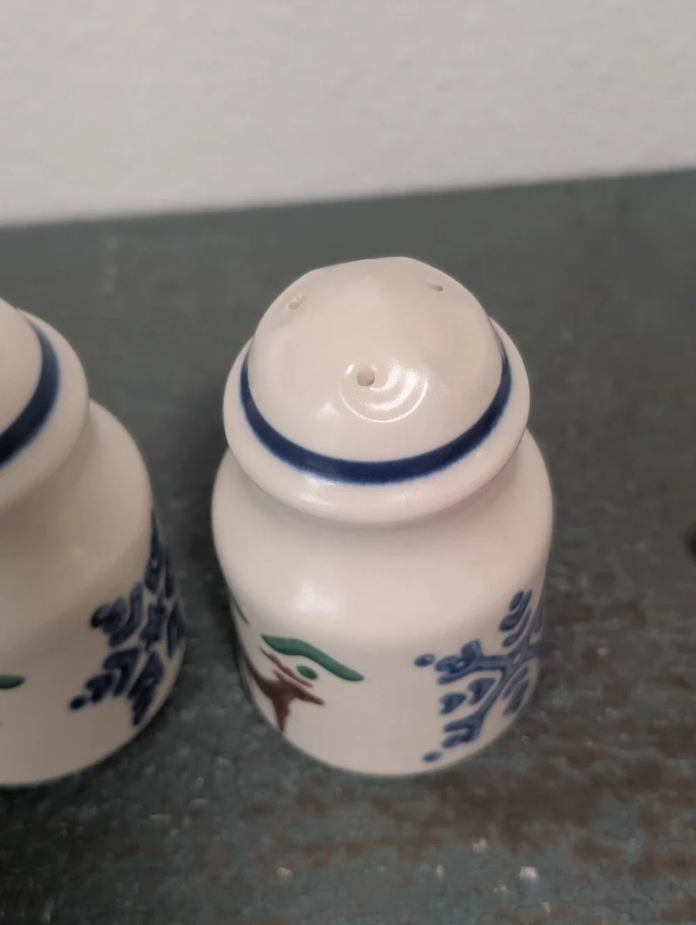 Vintage Pfaltzgraff Stenciled Nordic Christmas Salt & Pepper Shaker Set Reindeer
